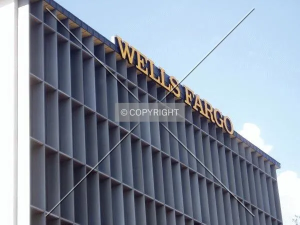 The Wells Fargo logo on the north side