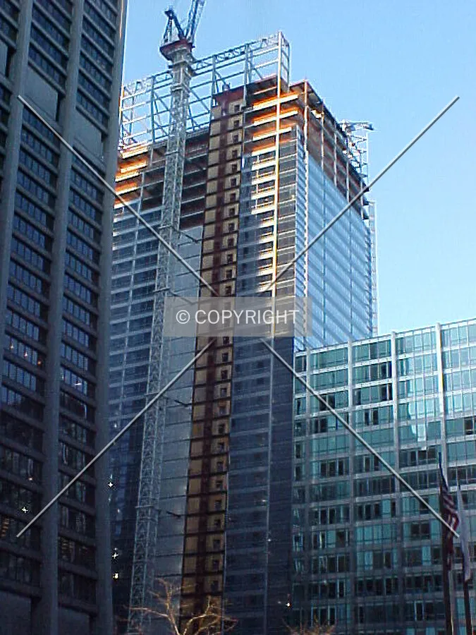 Looking northeast with the Inland Steel Building on the right and Bank One Plaza on the left