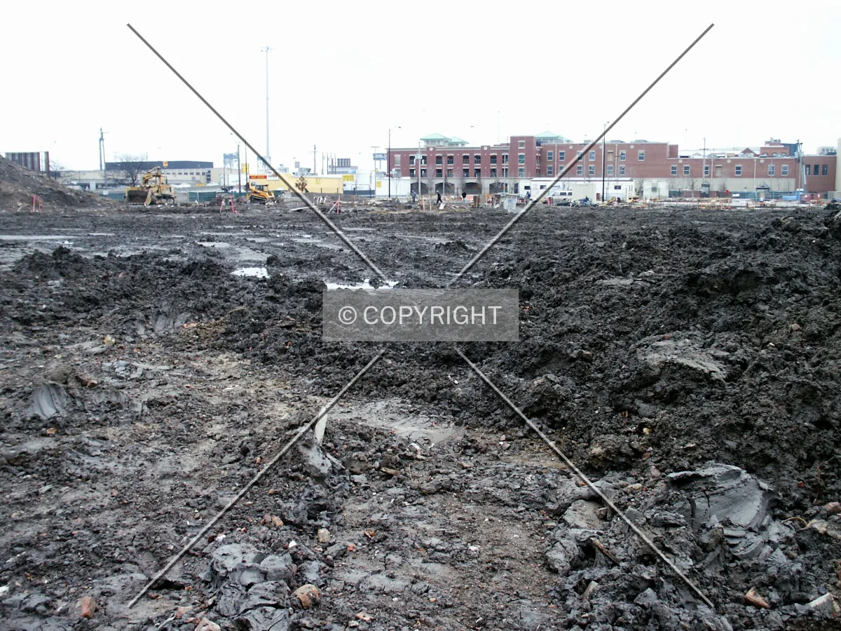 Looking south over the ground covering the caissons