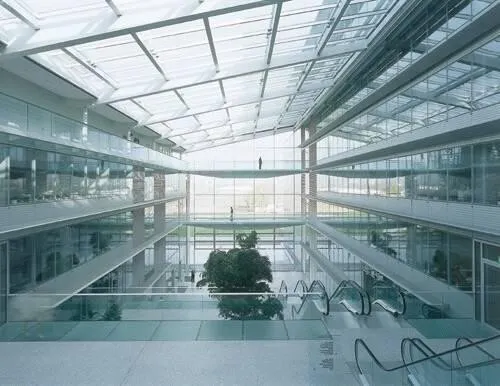 The plaza between the two buildings
