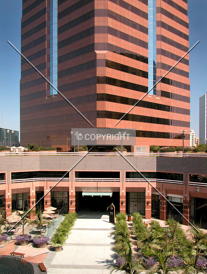 Tower behind complex's courtyard