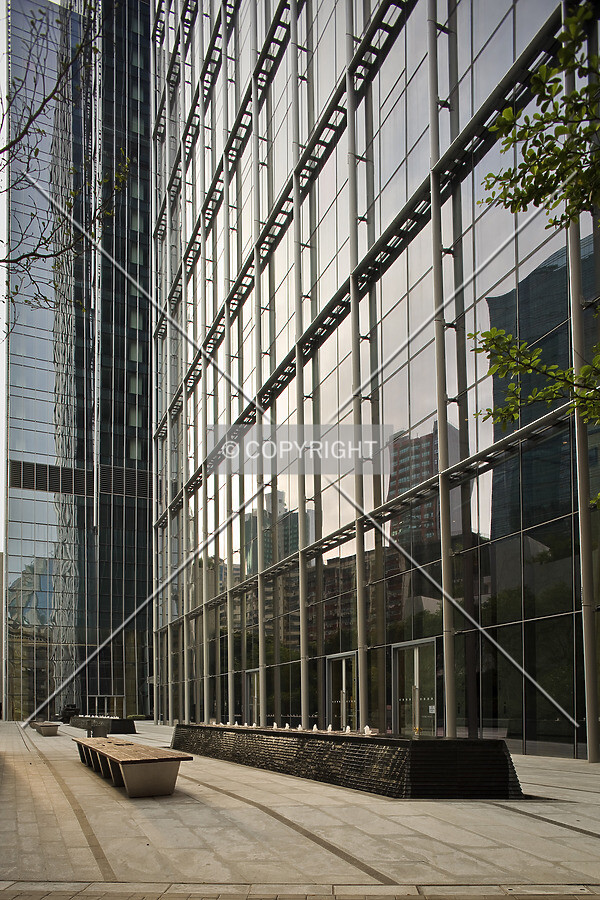 Approach to plaza near Tower 1 with Tower 2 in background