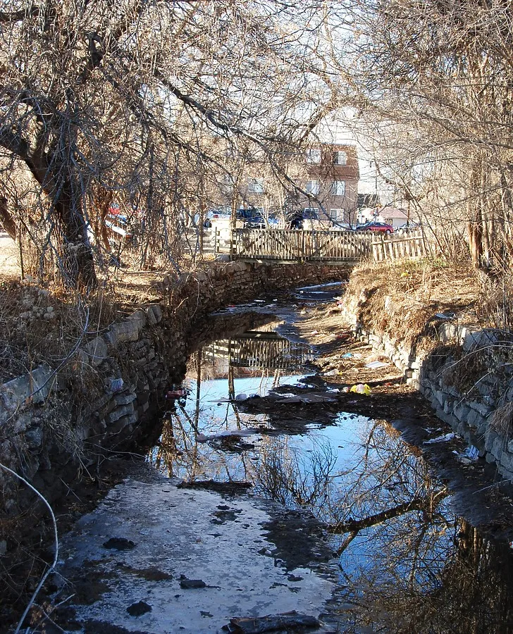 Irrigation ditch in wintertime