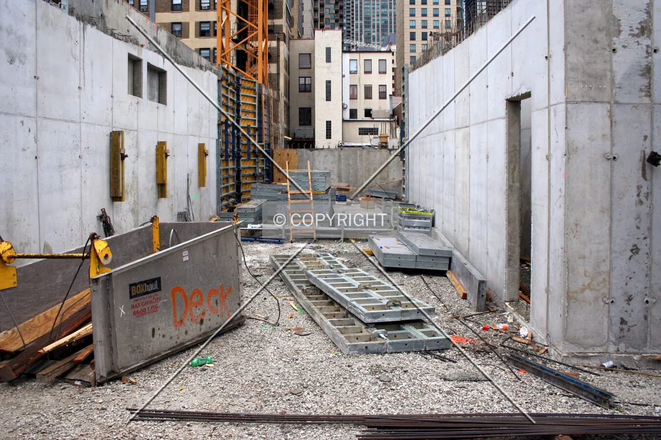 Looking east from LaSalle Street between shear walls