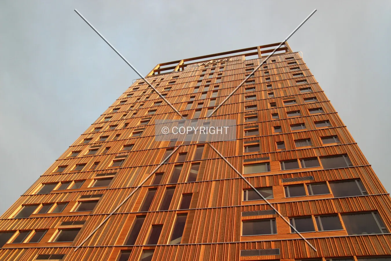 Looking up the northeast facade