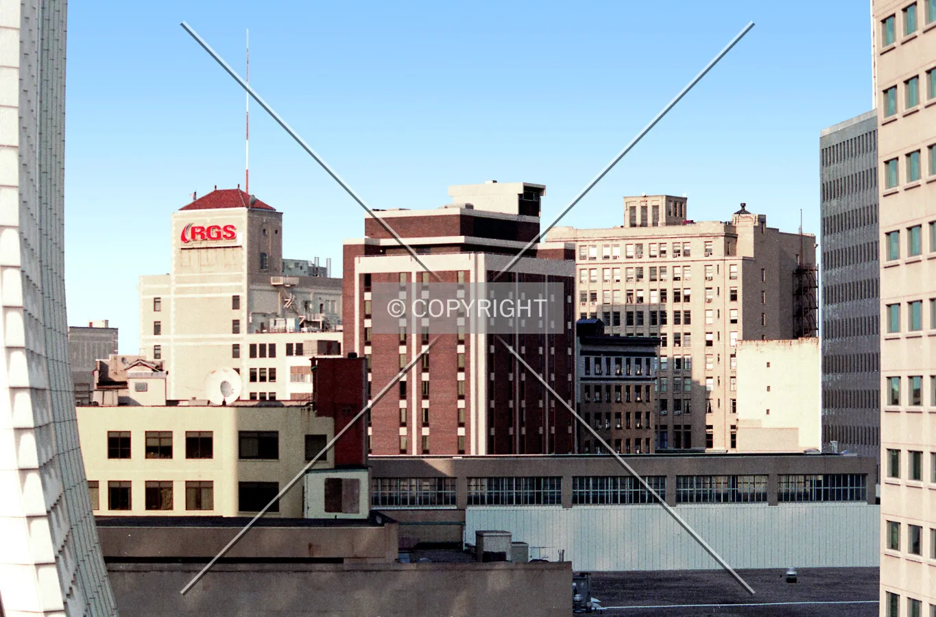 Vintage view from the southwest between the RGS and Columbus buildings
