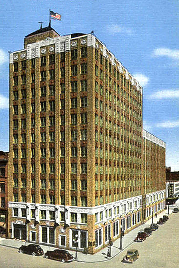 Vintage view from the southeast showing the original eight-story condition of the north wing