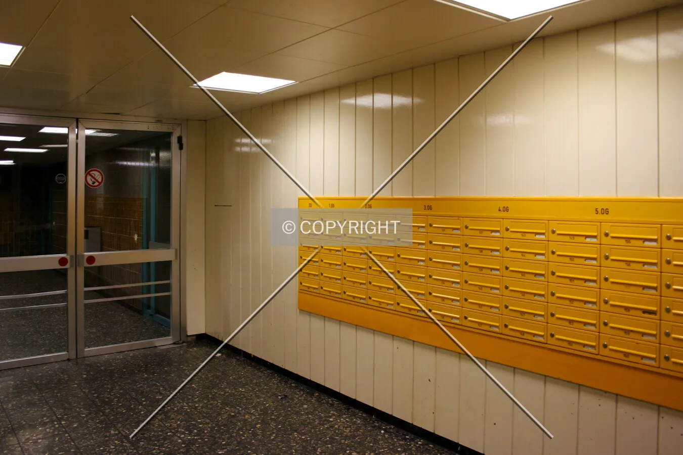 Front of the lobby with mailboxes