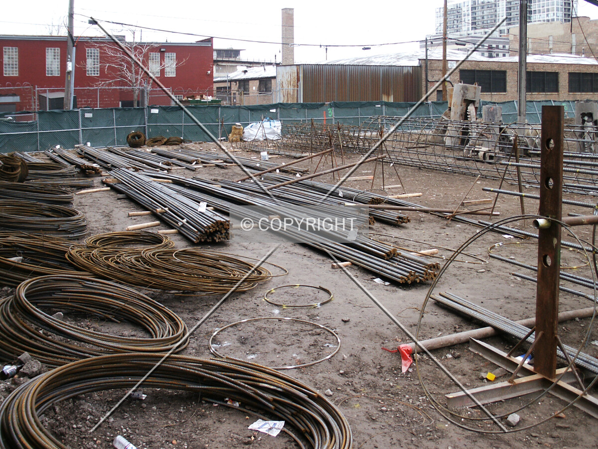 Rebar arrayed all over the ground