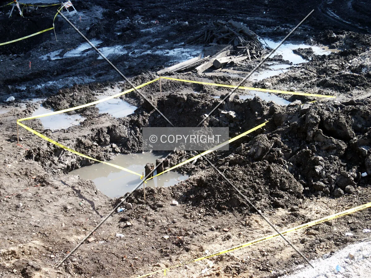 Sections of the site taped off