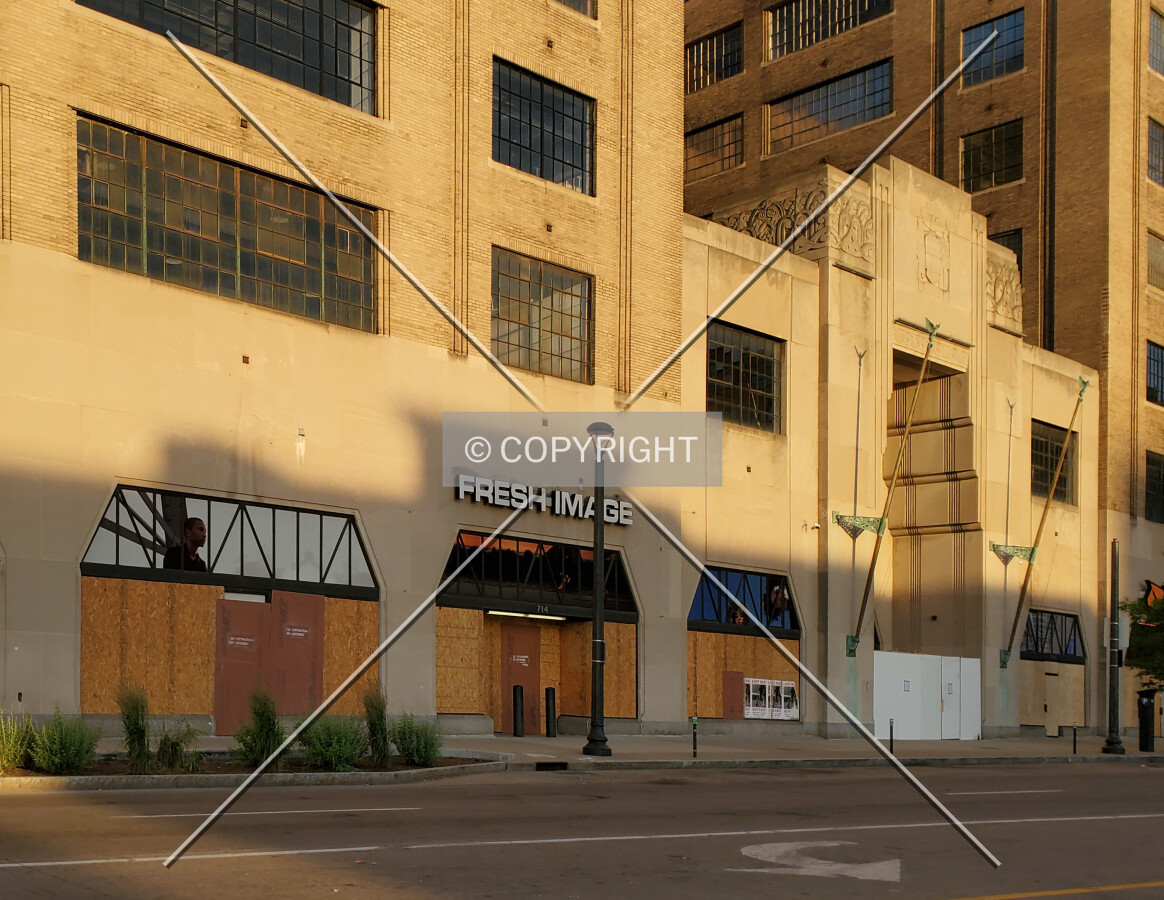 Boarded up windows from protesters; June 2, 2020