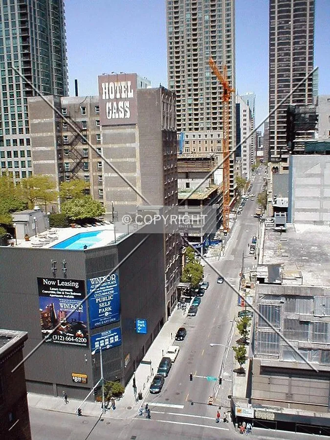 Looking north up Wabash towards the site from a nearby parking structure