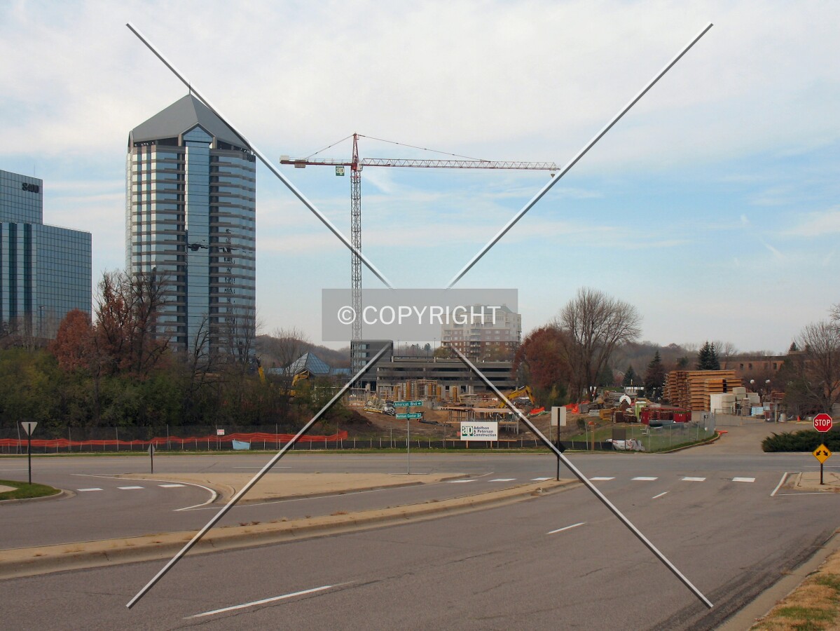 Distant view to the west from American Boulevard; 8400 and 8500 Towers to the left