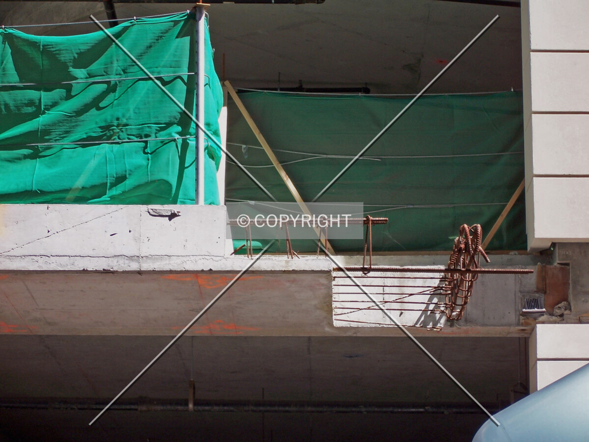 Unfinished portion of the entrance canopy at the northwest corner of the base along Wabash Avenue