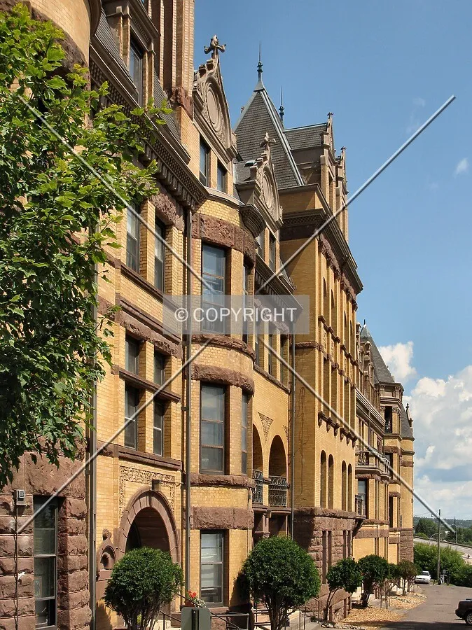 View to the northeast along the front facade