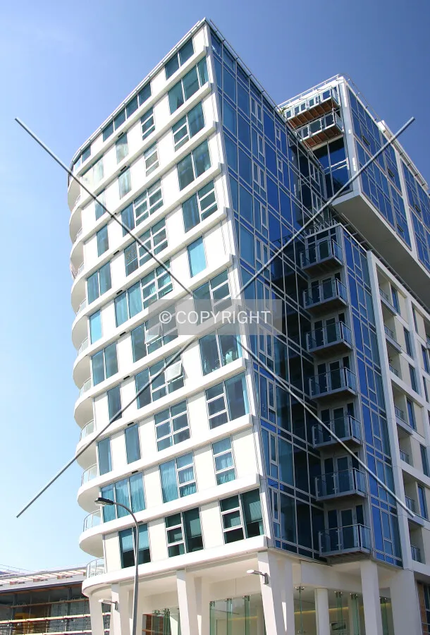The inversely raked façade from the junction of Adelaide Road and Winchester Road
