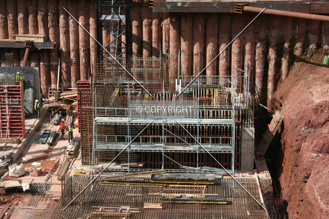 Looking down into the site
