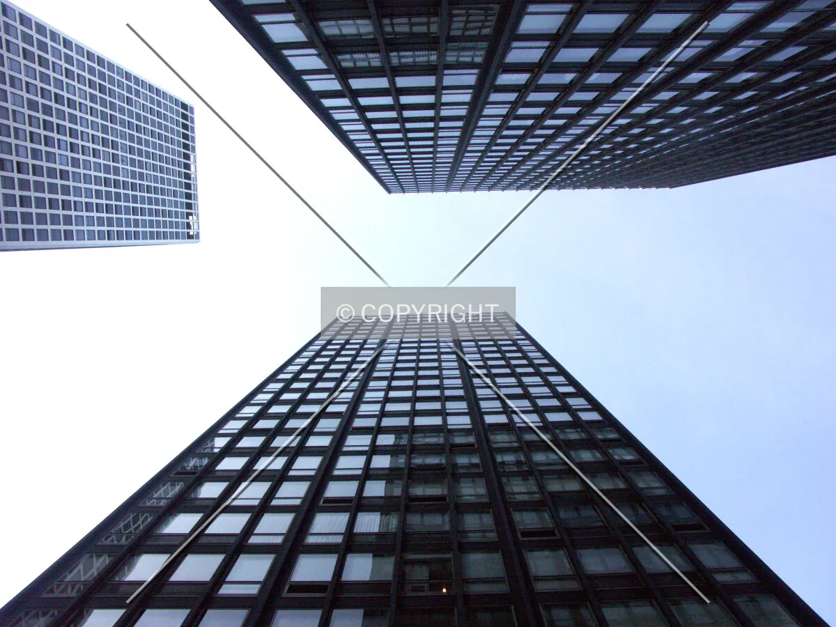Looking up from plaza between towers