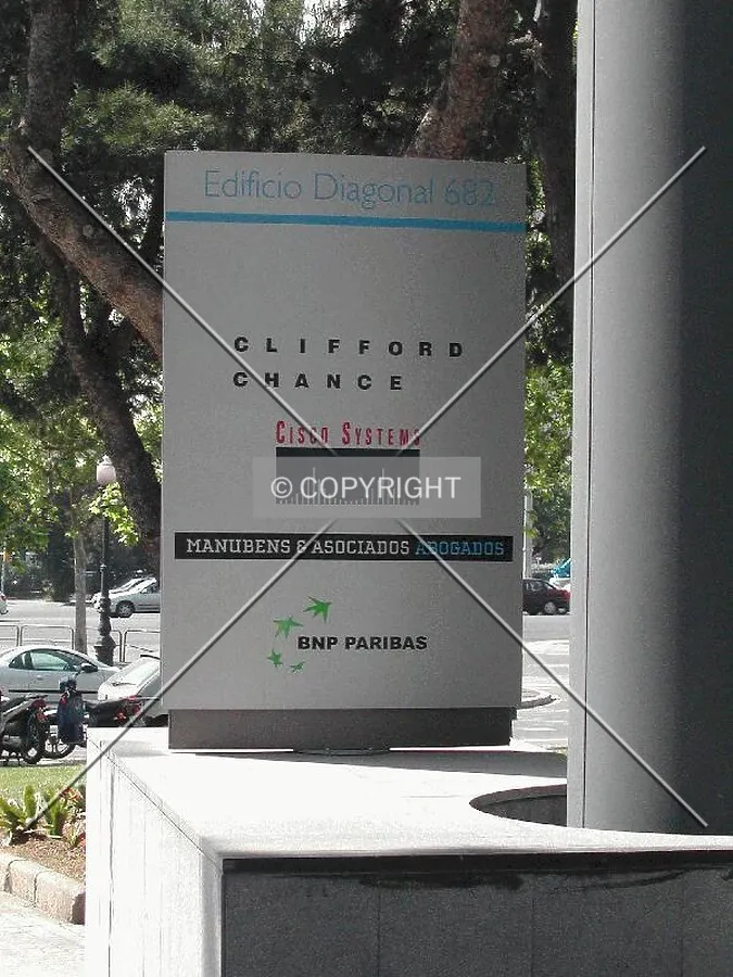 View of a sign showing tenant companies