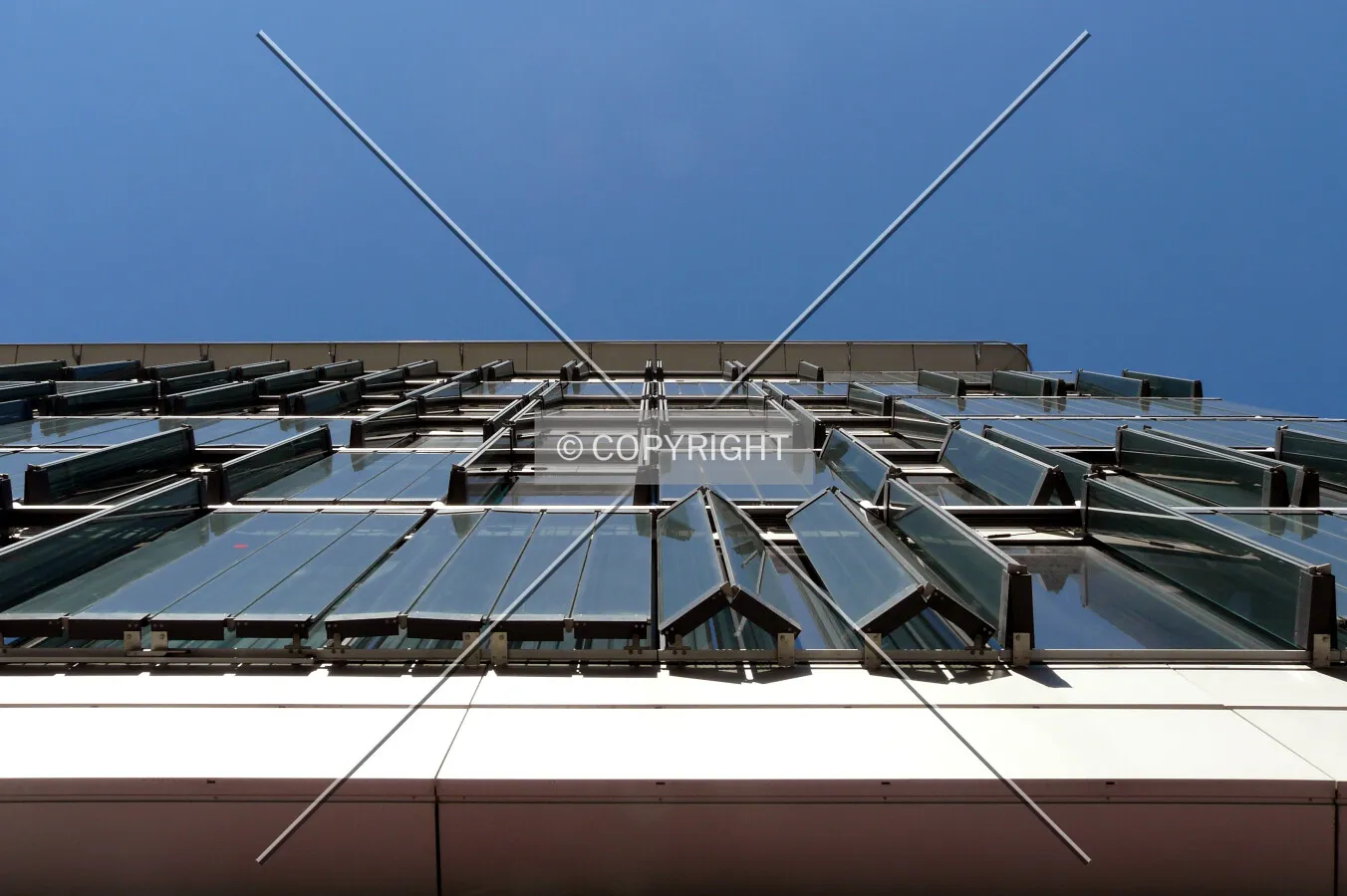 Looking up the southwest facade