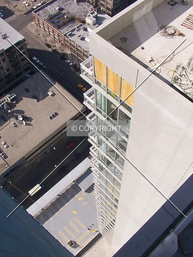 Looking down from the 38th floor bridge