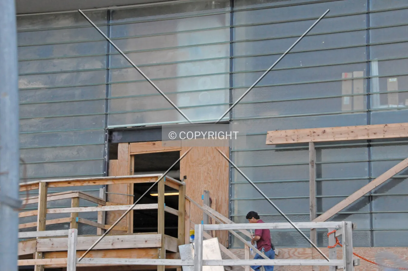 Construction entrance on the north facade of the Maple Tower
