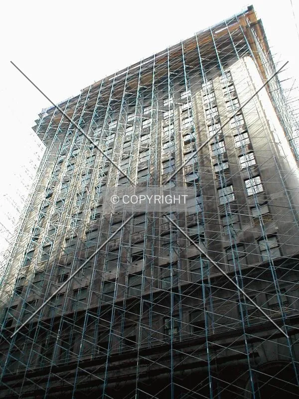 Exterior scaffolding during demolition