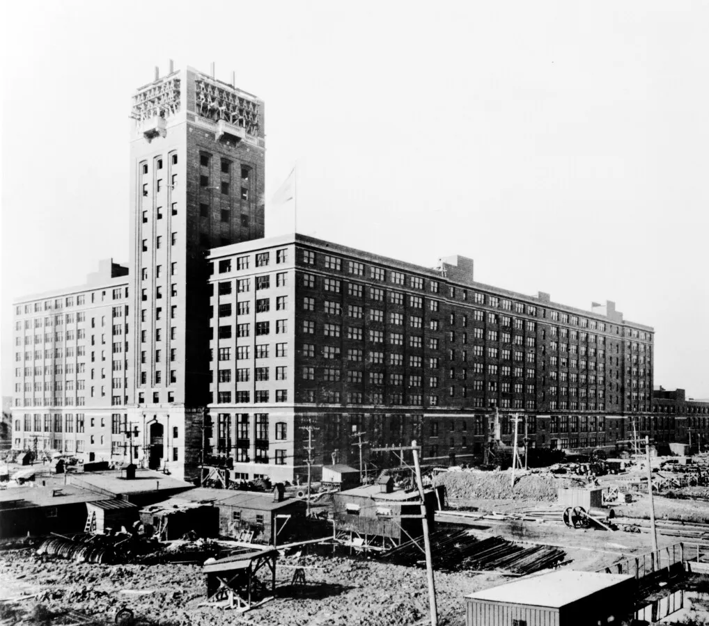 View from the northeast during construction