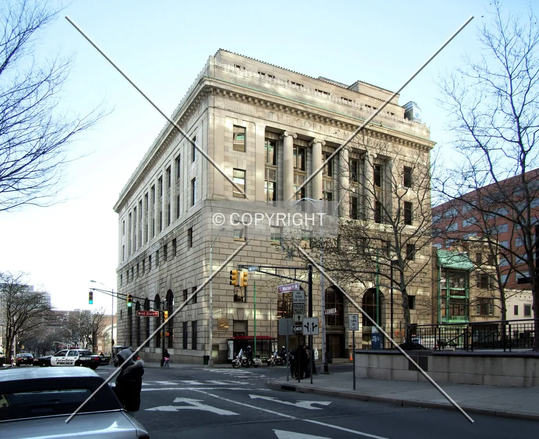 View from the northeast along Warren Street