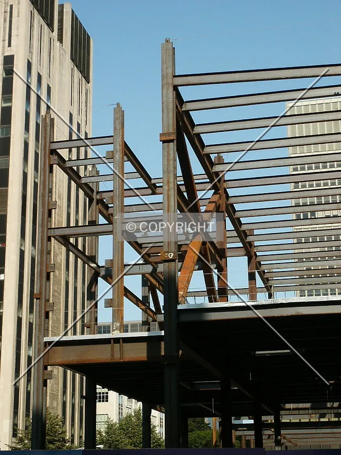 Steel frame at the northwest corner