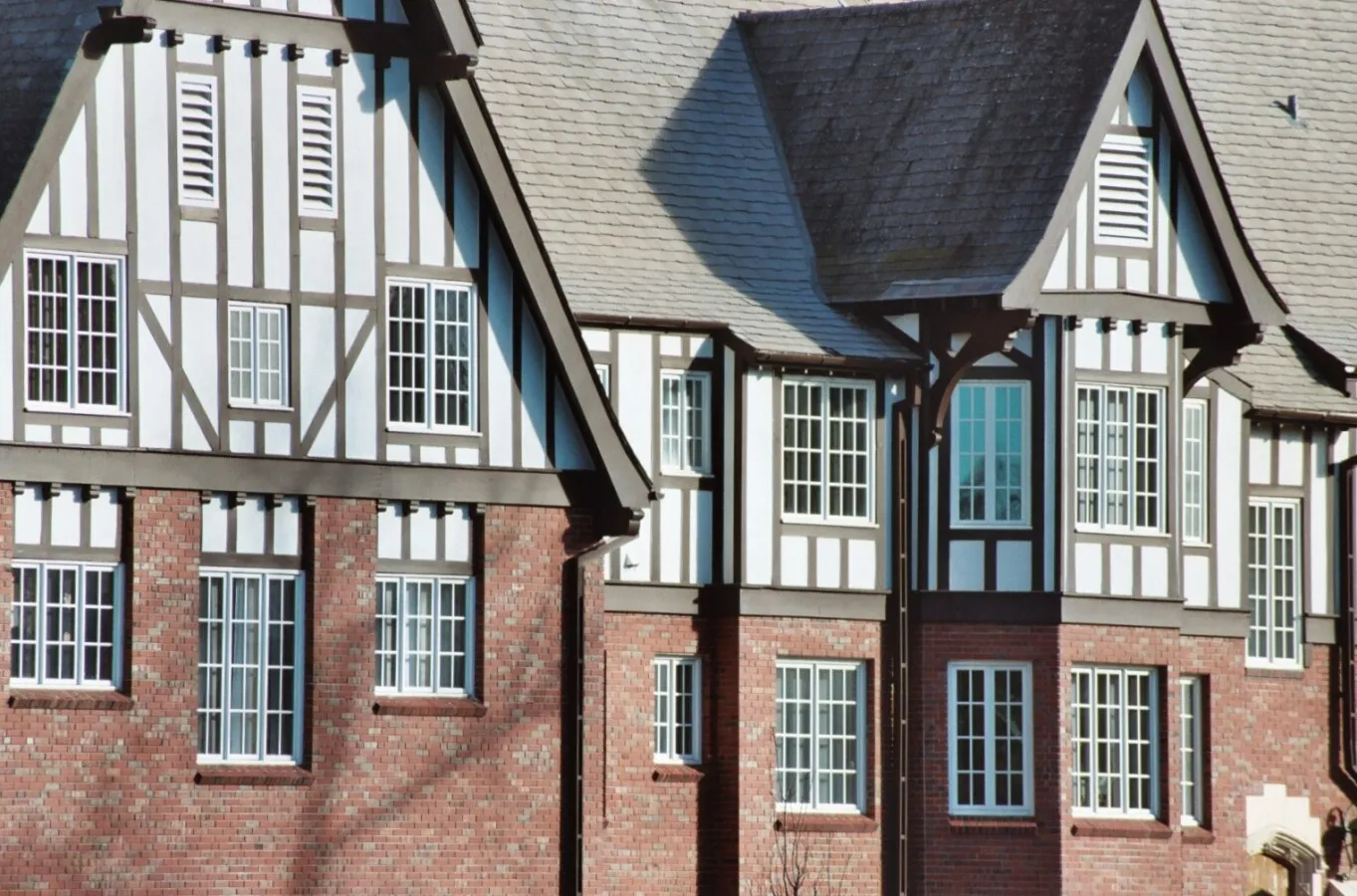Close up of the tudor style facade