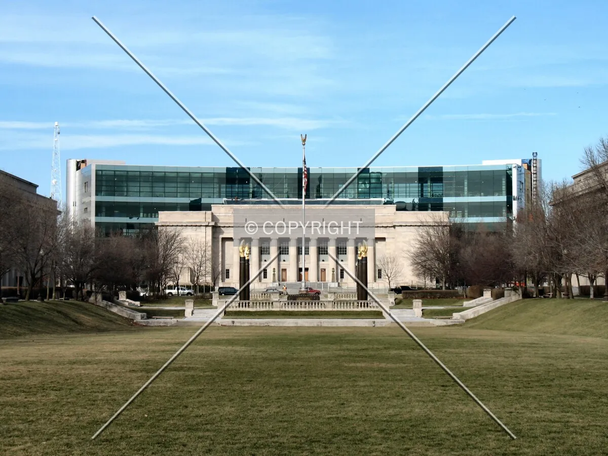 View to the north from East North Street, rising above the original Cret building