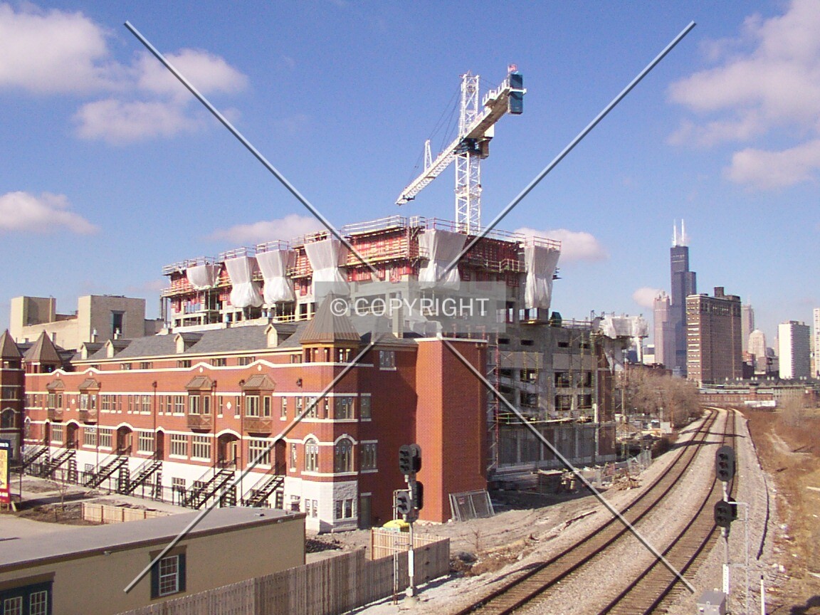 View from the southeast along the Illinois Central tracks
