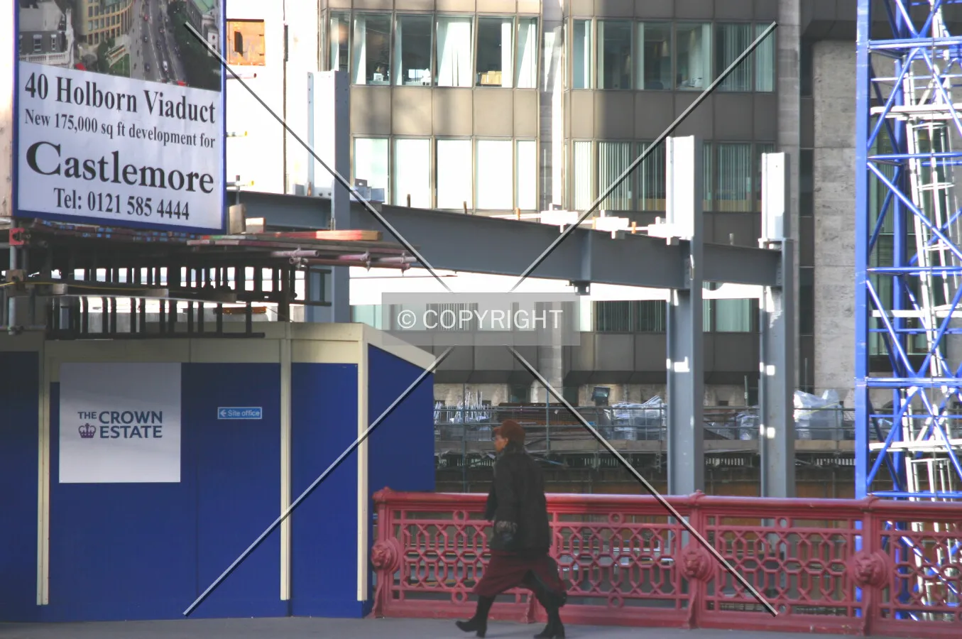 View north of the steelwork which has risen above Holborn Viaduct