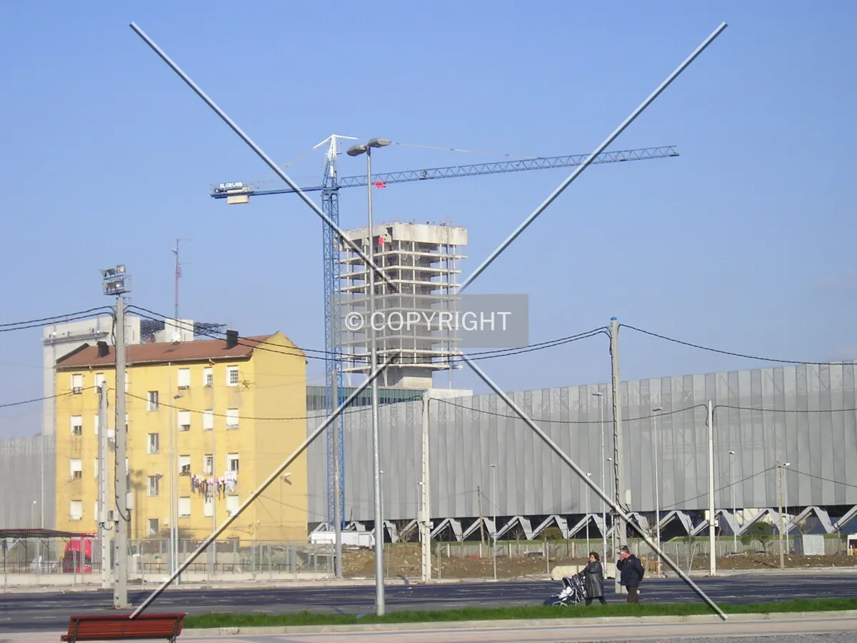 View of the construction crane with the BEC Tower at the back