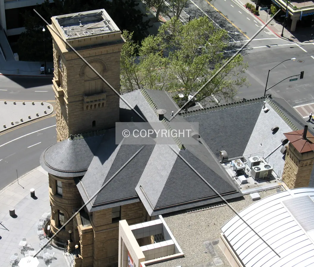 Looking down at where the Historic Wing connects with the New Wing