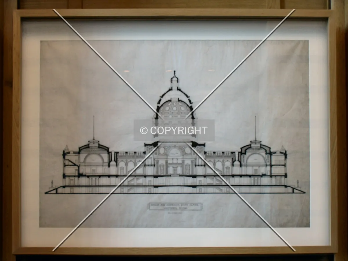 Original cross-section drawing hanging in the Minnesota History Center