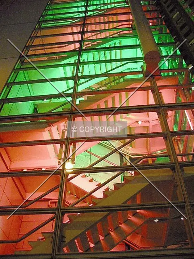 Detail of stairwell - note chromo-genic strip lights being used
