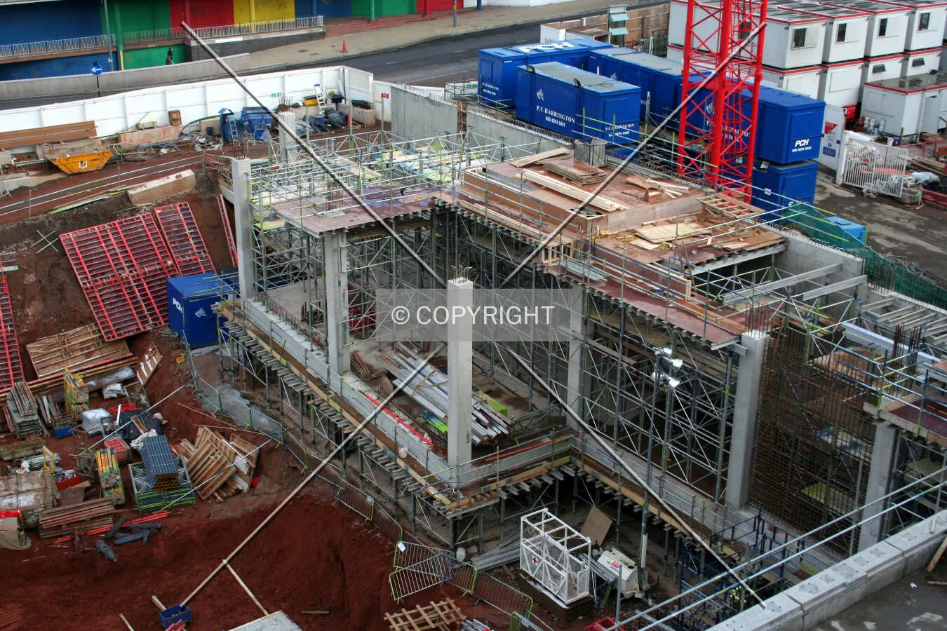 Looking down at the construction progress