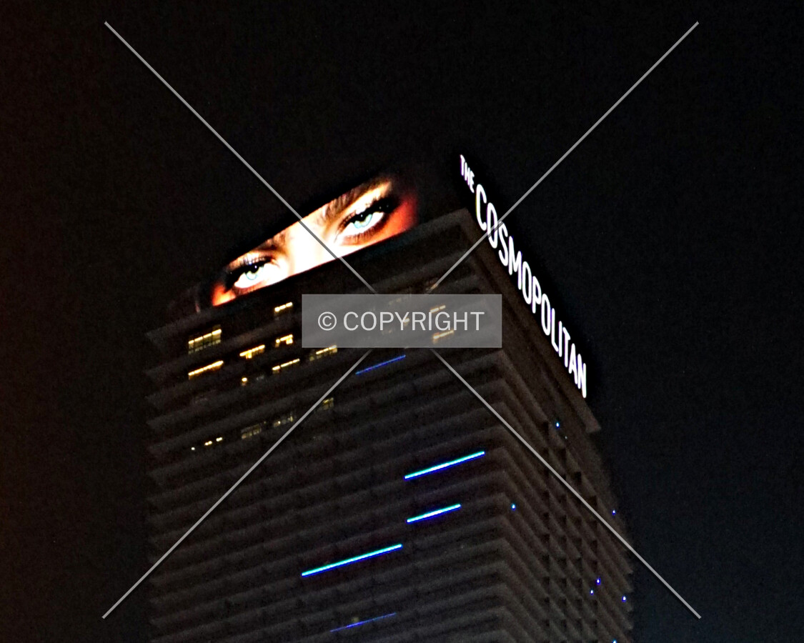 Southeast view of the upper floors at night; February 15, 2017