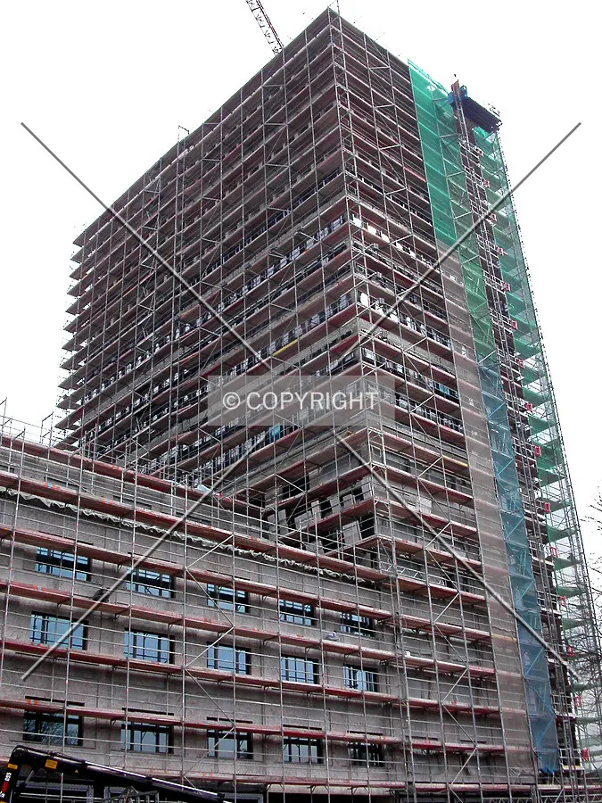 Looking up the building