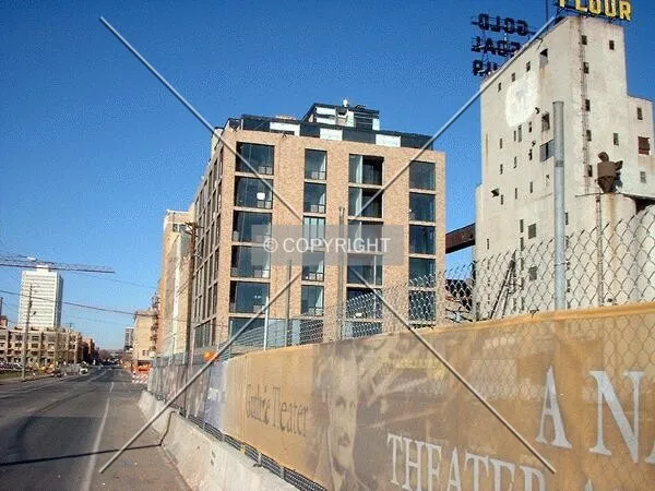 View to the west along 2nd Street, Guthrie Theater construction in foreground
