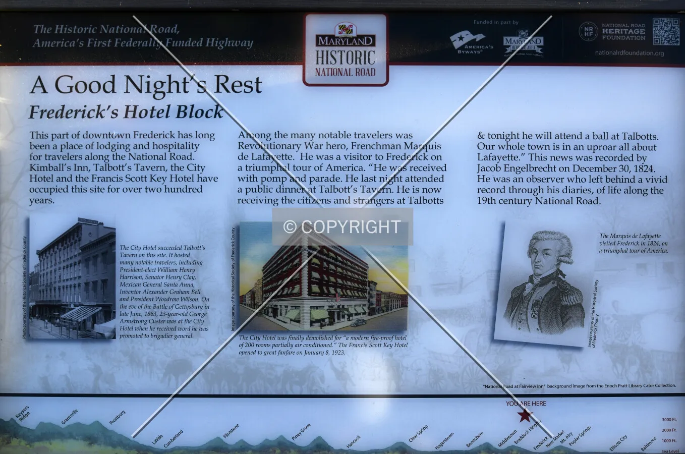 Historic plaque showing a view from the southwest