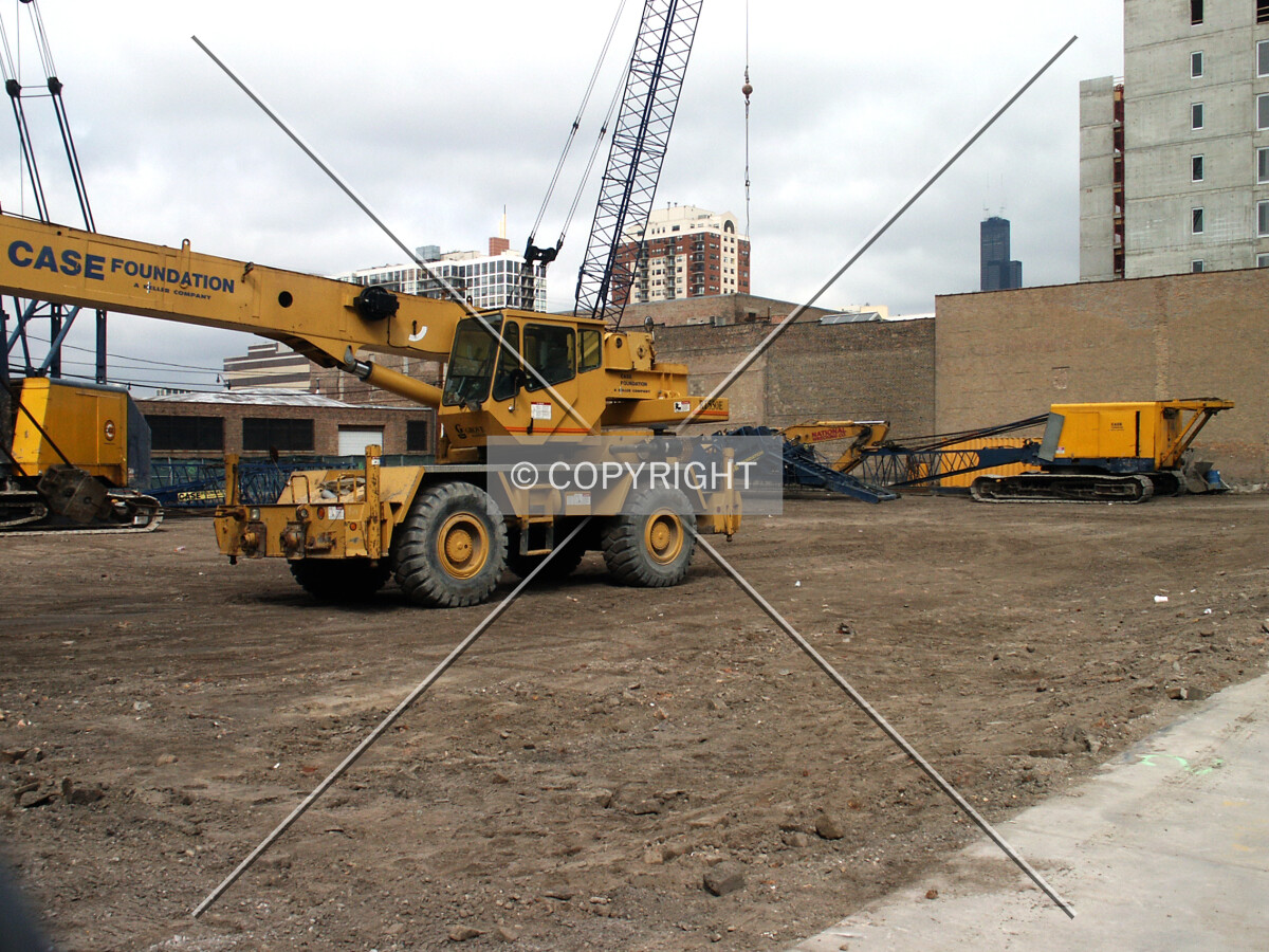 Foundation-building equipment newly arrived on the site