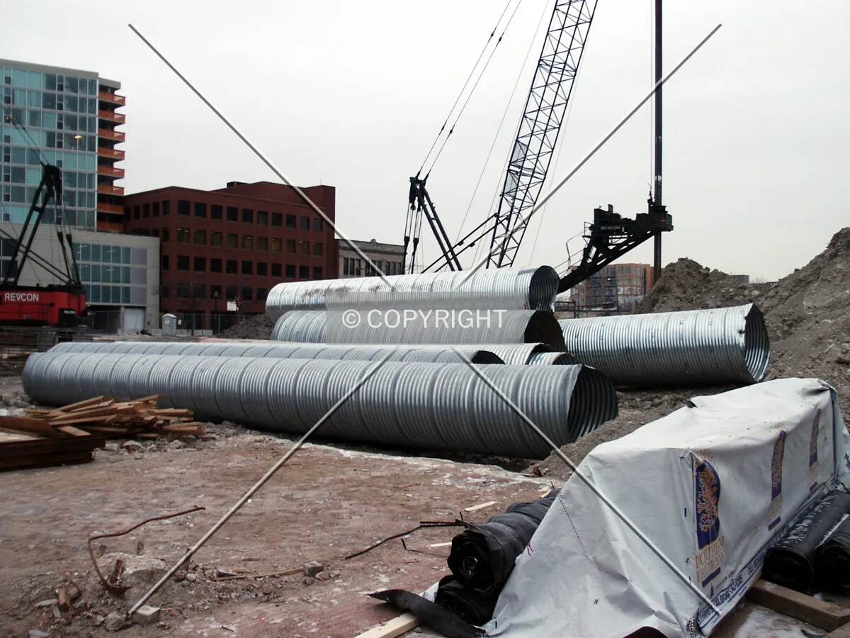 Caisson tubes seen from the northeast corner of the site