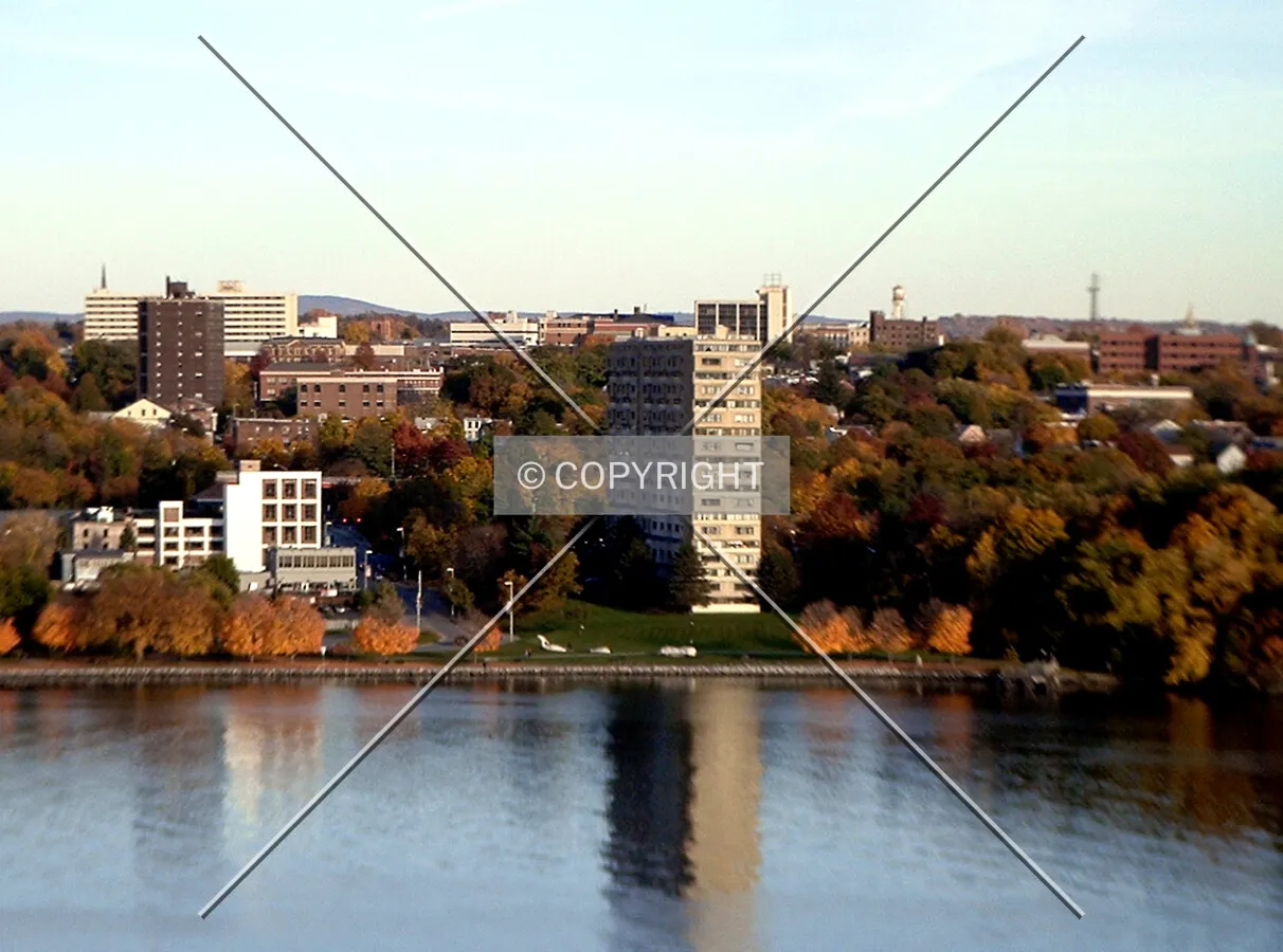 View from the northwest with the Poughkeepsie Grand, Halsey and Rip Van Winkle Apartments, Dutchess County Building