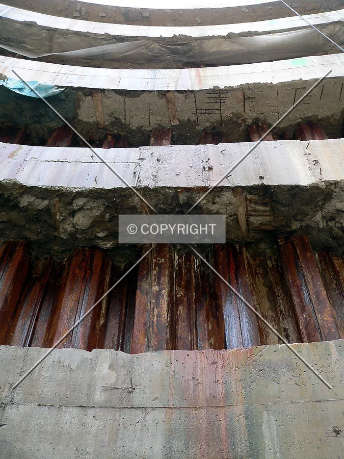 View up the cofferdam wall within the core area