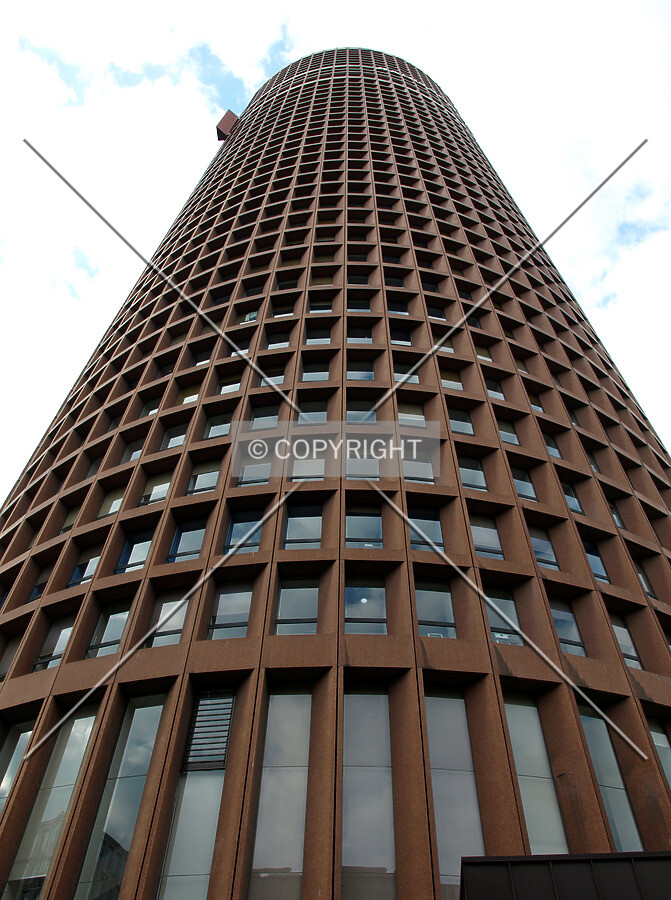 Looking up from the plaza