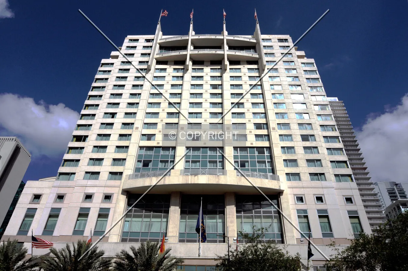 Looking up from the west across Brickell Avenue
