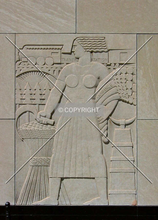 Lee Lawrie relief to right of Kellogg Boulevard entrance